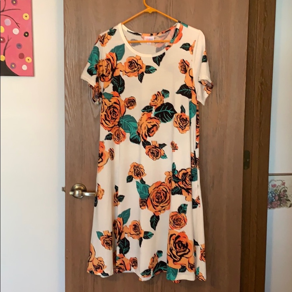 Lularoe Jessie Dress L White w/ Orange roses